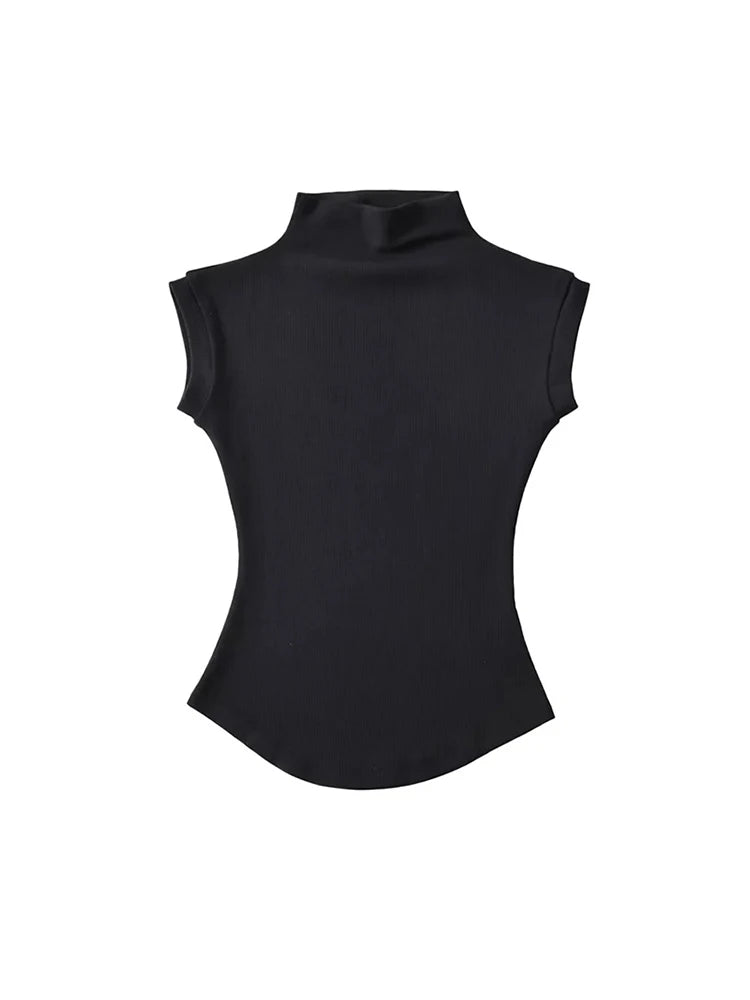 Women's Sleeveless Turtleneck Top – Slim Fit Bodycon Knit