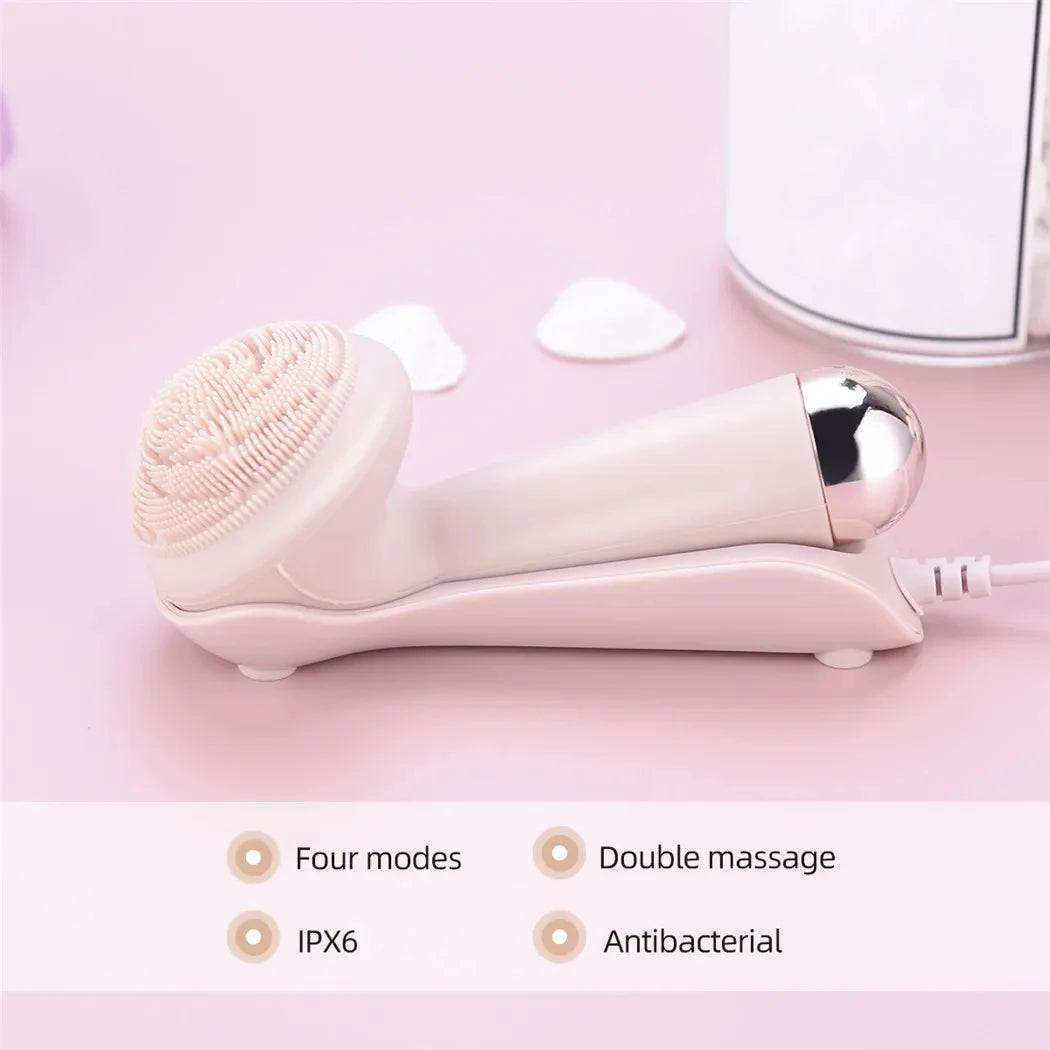 Electric Silicone Facial Cleansing Brush – Vibration & Roller Massage