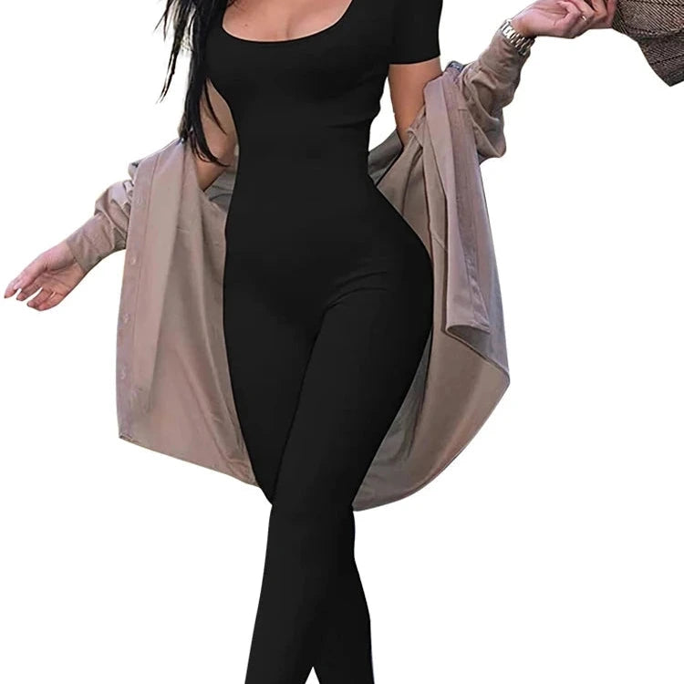 Women's Jumpsuit – Slim Fit Short Sleeve Knit