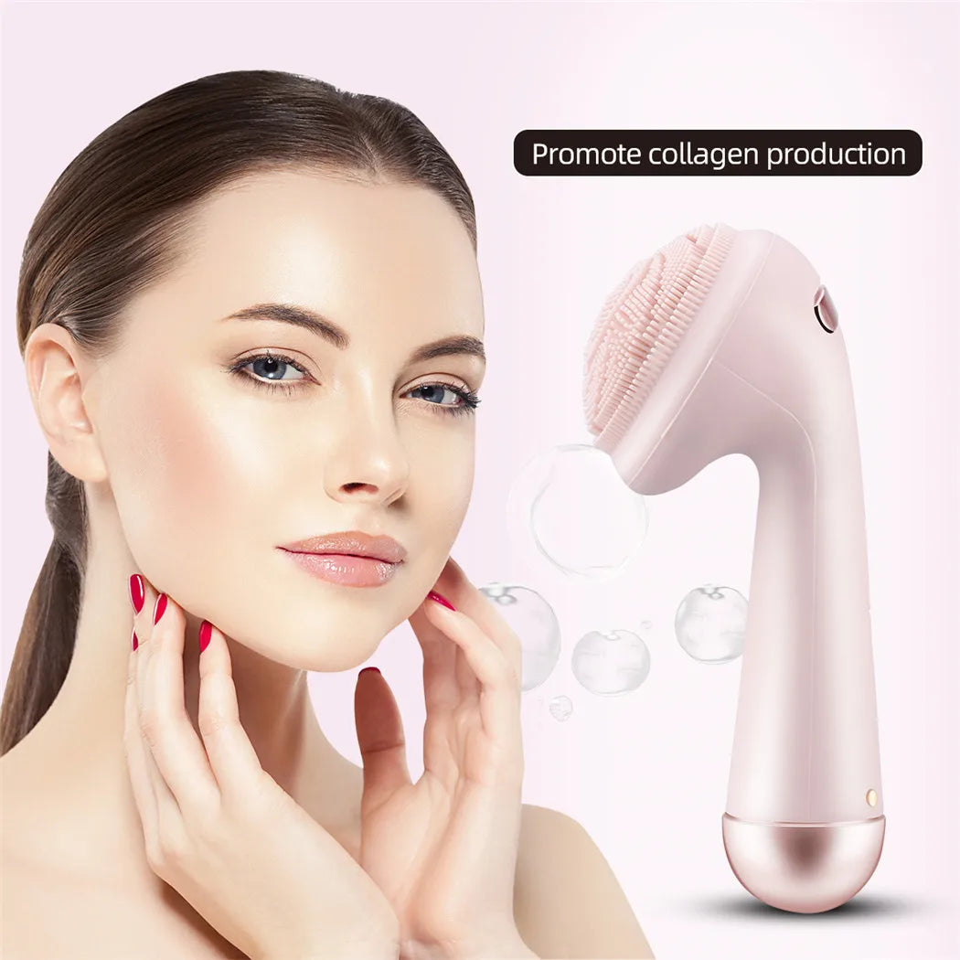 Electric Silicone Facial Cleansing Brush – Vibration & Roller Massage