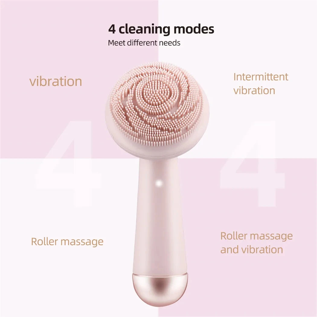 Electric Silicone Facial Cleansing Brush – Vibration & Roller Massage