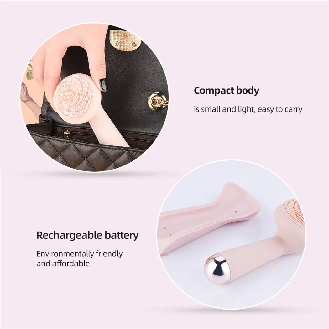 Electric Silicone Facial Cleansing Brush – Vibration & Roller Massage