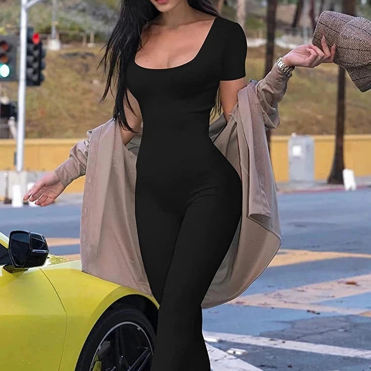 Women's Jumpsuit – Slim Fit Short Sleeve Knit
