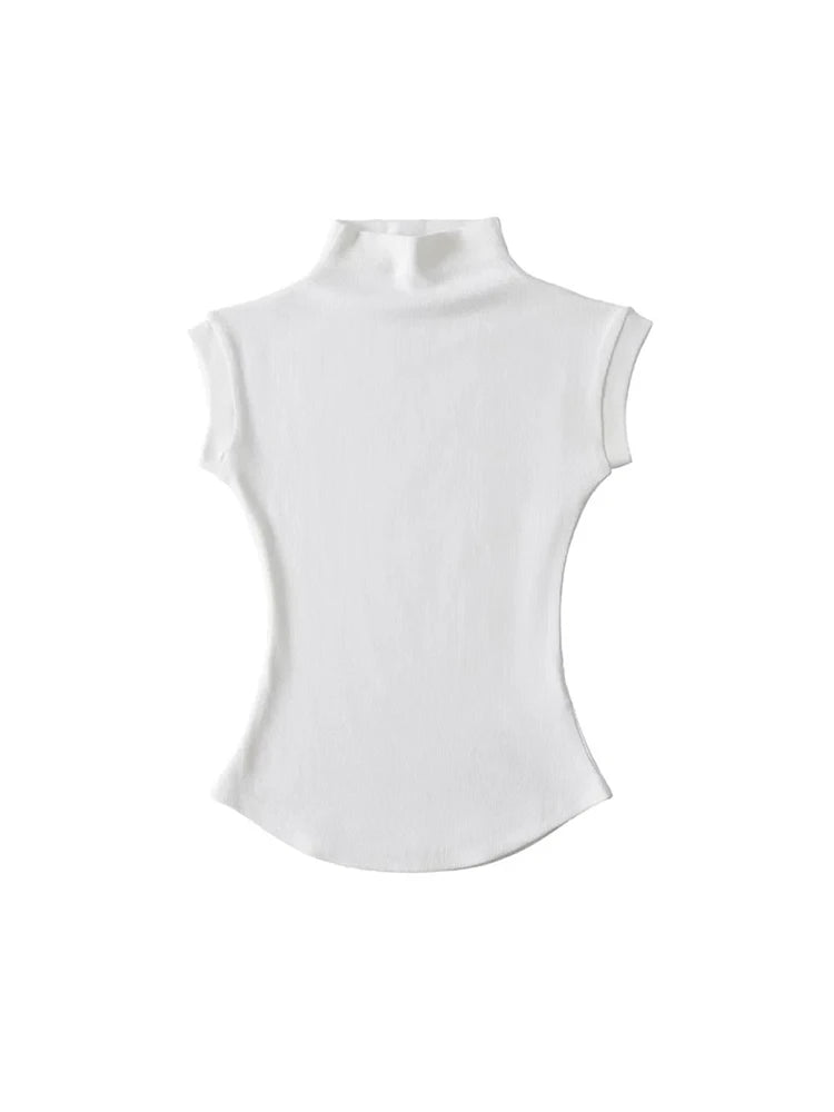Women's Sleeveless Turtleneck Top – Slim Fit Bodycon Knit