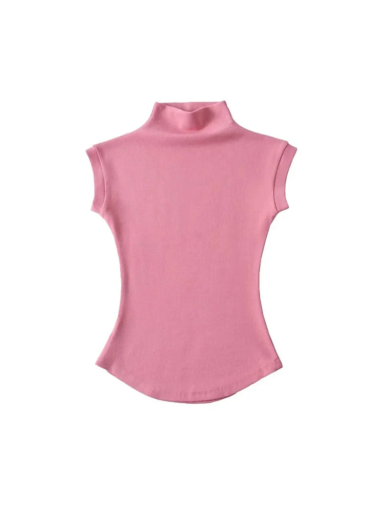 Women's Sleeveless Turtleneck Top – Slim Fit Bodycon Knit
