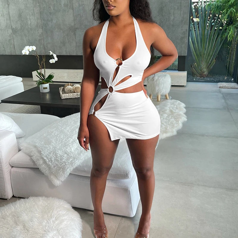 Turtleneck Mini Dress – Sleeveless Cutout Knit Club